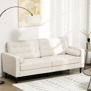 Mid-Century Sofa with Tufted Back Cushion, Cream White