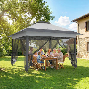 12' x 12' Folding Tent, Instant Shelter with Steel Frame, Dark Grey