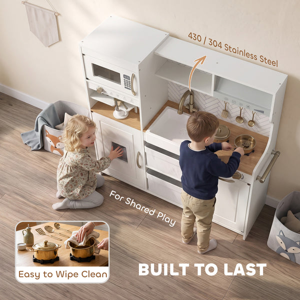 Children's play kitchen with coffee machine, ice dispenser and storage, white