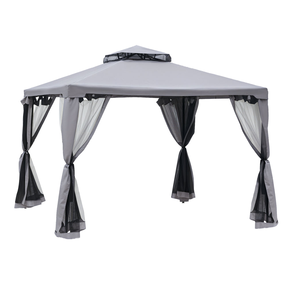 10 x 10 Gazebo with Steel Frame and Mosquito Net, Grey