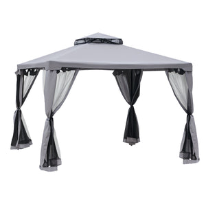 10' x 10' Patio Gazebo Outdoor Pavilion 2 Tire Roof Canopy Shelter Garden Event Party Tent Yard Sun Shade Steel Frame w/ Mosquito Netting Grey