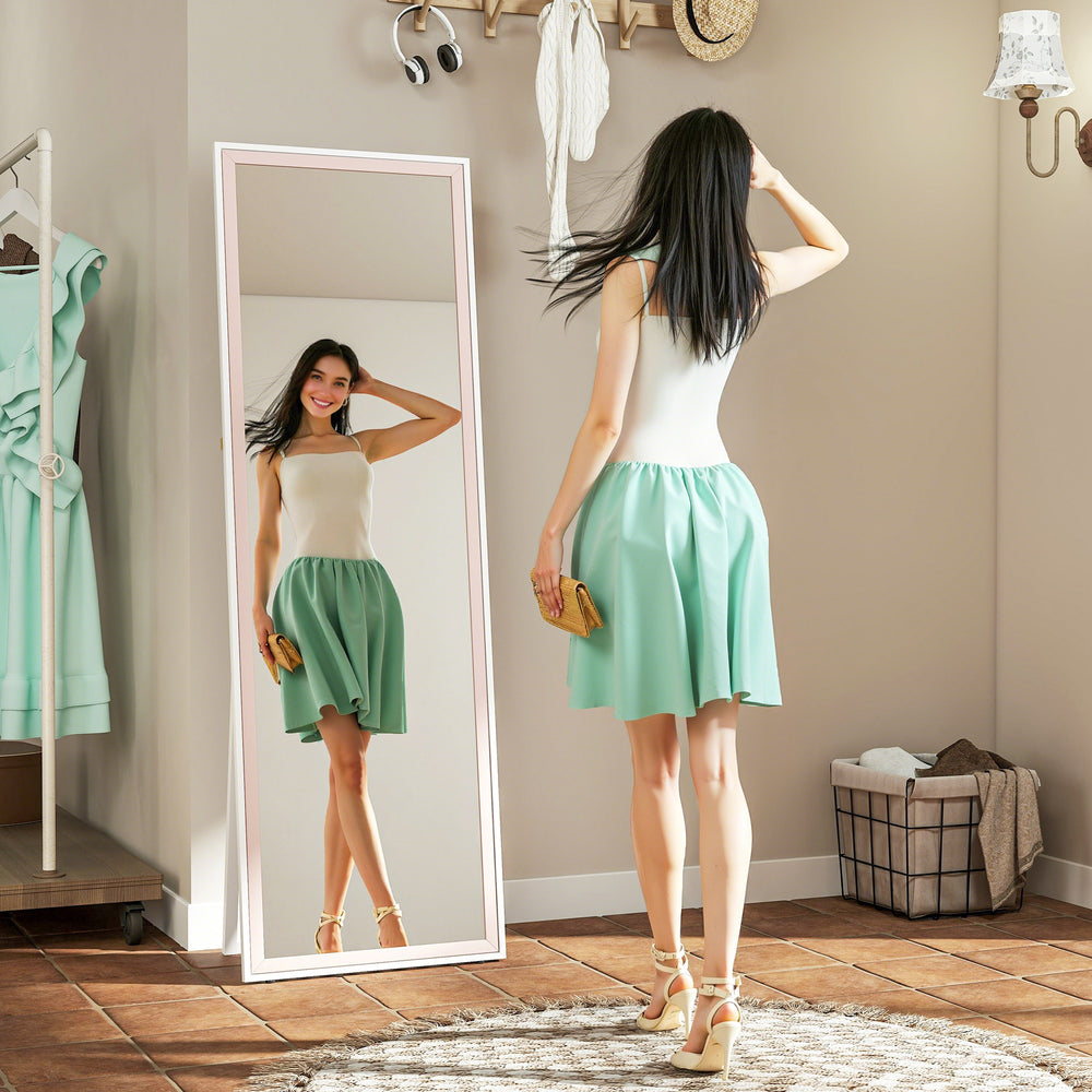 Rectangular mirror with frame, white and pink