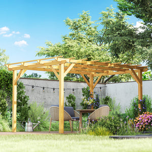 Pergola 10 x 13 pieds en bois naturel avec treillis pour plantes grimpantes, idéale pour jardin ou terrasse
