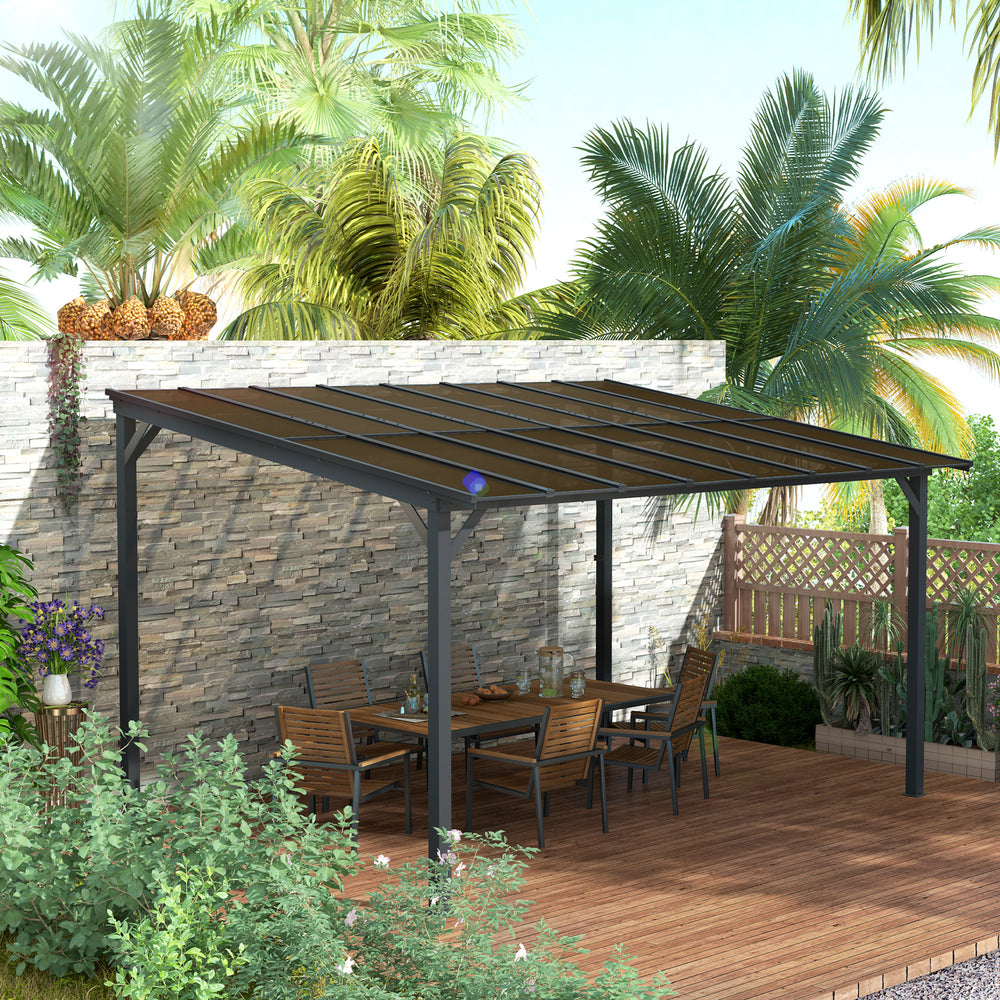 Pergola 10 x 14 pieds avec toit rigide en polycarbonate imperméable, installation murale ou autoportante, protection solaire UPF 50+ pour terrasse ou jardin