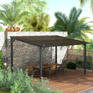 Pergola 10 x 14 pieds avec toit rigide en polycarbonate imperméable, installation murale ou autoportante, protection solaire UPF 50+ pour terrasse ou jardin