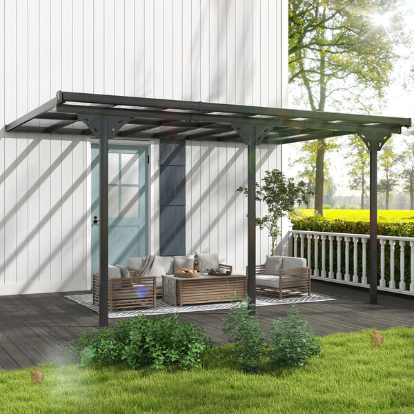 Grande pergola grise 14 x 10 pieds avec toit rigide en polycarbonate, hauteur réglable et structure en aluminium, idéale pour la protection solaire
