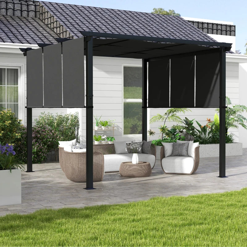 Pergola extérieure en métal 10 x 10 pieds avec auvent rétractable, finition gris anthracite, idéale pour jardin ou terrasse