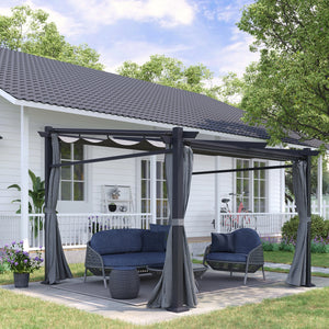 Pergola métallique 3 x 3 mètres avec toit coulissant rétractable en gris foncé, parfaite pour terrasses et espaces extérieurs modernes