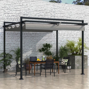 Pergola rétractable gris foncé 10 x 10 pieds utilisée comme abri de jardin, parfaite pour barbecue, patio et terrasse extérieure