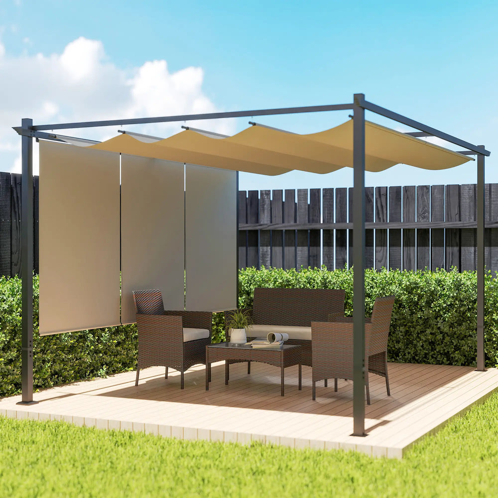 Pergola rétractable 10 x 12 pieds avec store enrouleur, gazebo mural ou autoportant, protection solaire UPF30+