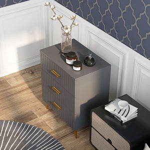 3-drawer chest with aluminium legs and gold handles, dark grey.