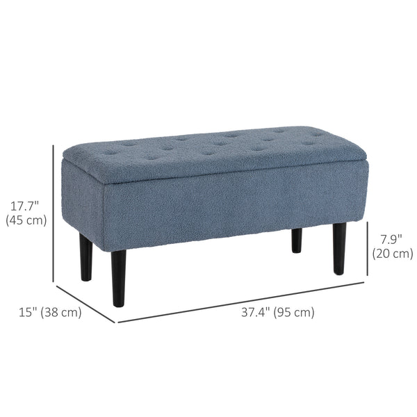 Modern storage bench with velvet upholstery, blue