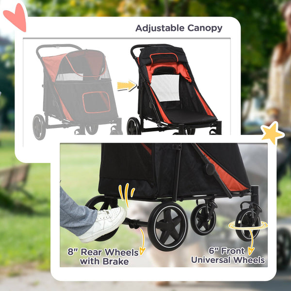 Foldable Pet Stroller for Large and Medium Dogs, Red