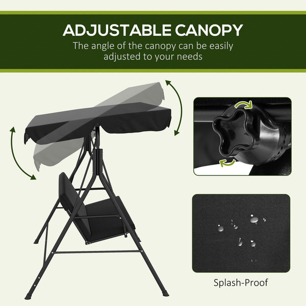 3-Seater Outdoor Porch Swing with Adjustable Canopy, Patio Swing Chair for Garden, Poolside, Backyard, Black