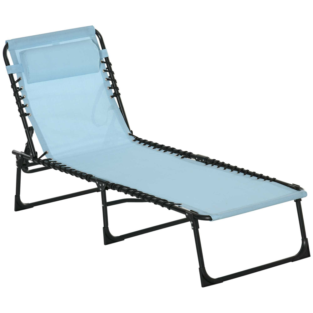 Foldable outdoor chaise lounge with 4 adjustable positions and headrest, light blue