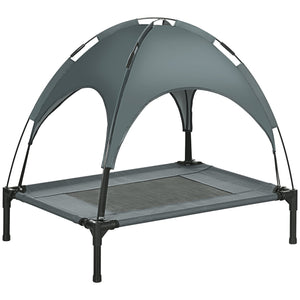 Elevated dog bed with canopy, gray