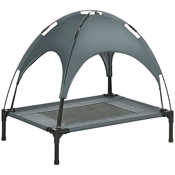 Elevated dog bed with canopy, gray