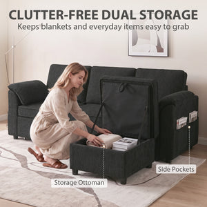 Reversible Sectional Sleeper Sofa with Storage, Black