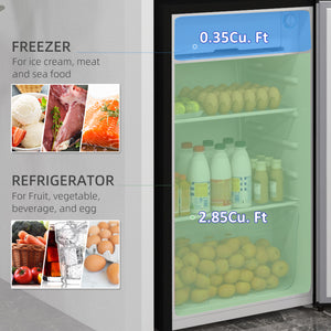 Compact refrigerator with freezer, adjustable shelf, mechanical thermostat and reversible door, silver