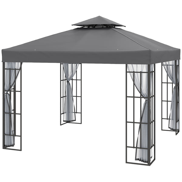 10'x10' Portable Garden Gazebo with Mosquito Netting Grey