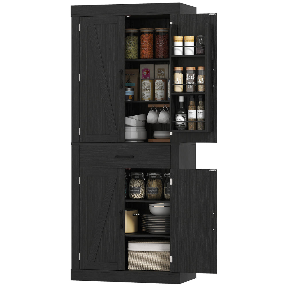 Country Style Storage Cabinet with 4 Barn Doors, Black