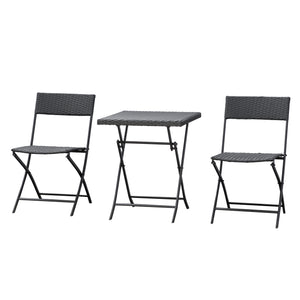 3 Piece Outdoor Rattan Folding Bistro Set, Mixed Brown