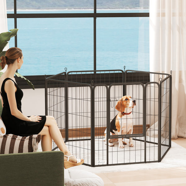 Heavy Duty Dog Playpen, 6 Panels for Outdoor and Indoor Use with Door and Strap, 80cm Height, Portable and Foldable