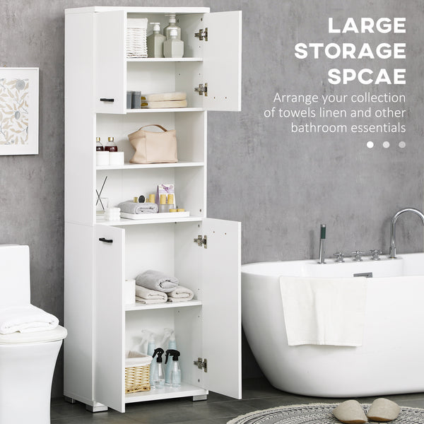 Freestanding bathroom cabinet with open shelves and cupboards, white