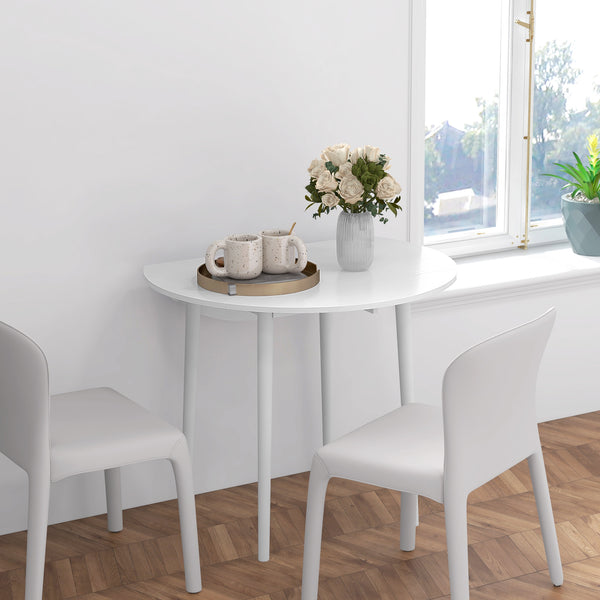 Round drop-leaf kitchen table for small spaces, aged white