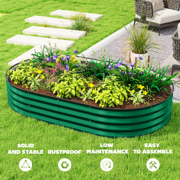 Galvanized raised outdoor planter with metal stake, green