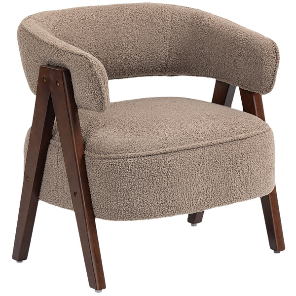Sherpa Fleece Accent Chair with Solid Wood Legs, Light Brown