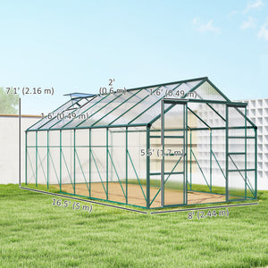 Green aluminum and polycarbonate garden greenhouse