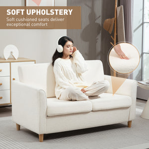 2 seater sofa with armrests and wooden legs, cream white