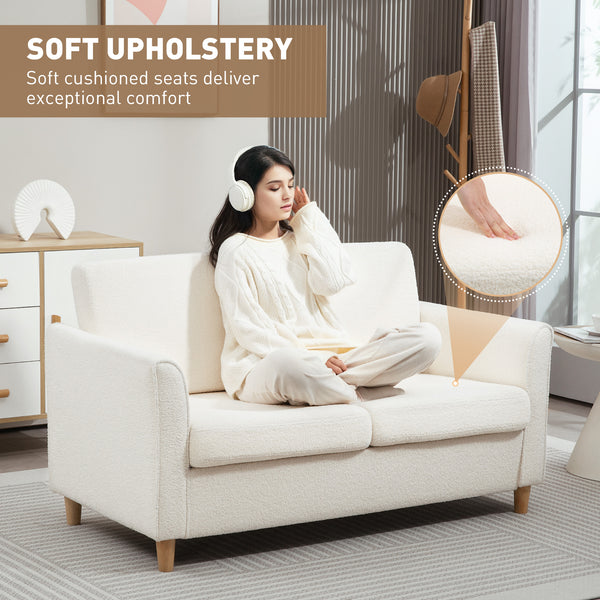 2 seater sofa with armrests and wooden legs, cream white