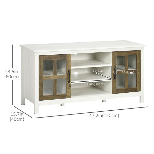 TV stand for TVs up to 55 inches, with adjustable shelves and cable management, white