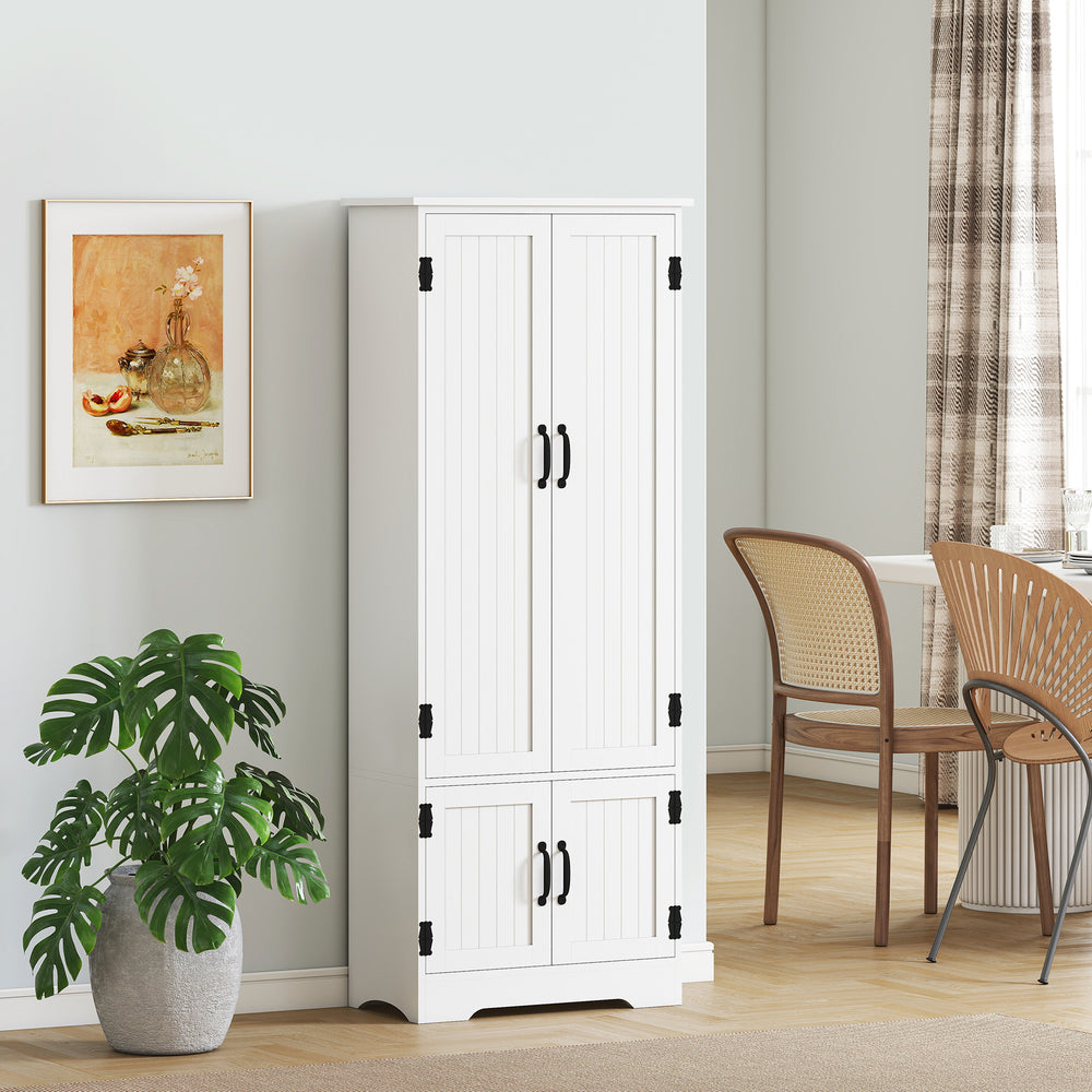 Multi-tier pantry with adjustable shelves, white