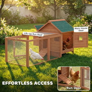 Wooden coop for 2 hens, cage with run, nesting box, removable tray and waterproof roof