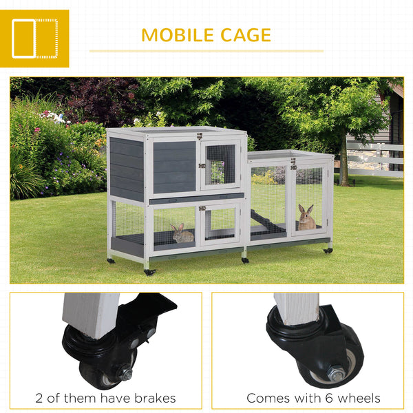 Wooden hutch with pull-out tray, lockable door and opening roof, grey