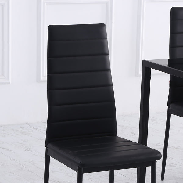 Set of 4 high-back dining chairs in faux leather with metal legs, black