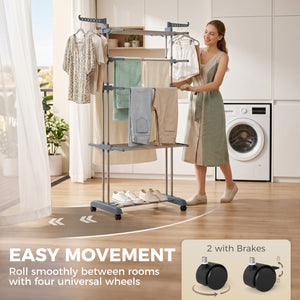 5-tier foldable clothes drying rack on wheels, grey