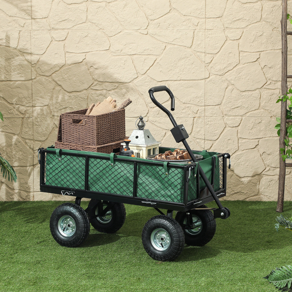 Steel garden cart with removable liner, green