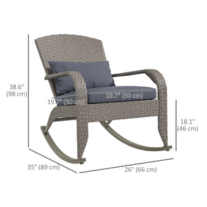 Outdoor Wicker Rocking Adirondack Chair with High Back and Seat Cushion, Gray