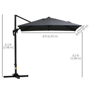 Square cantilever parasol with cross base, dark grey