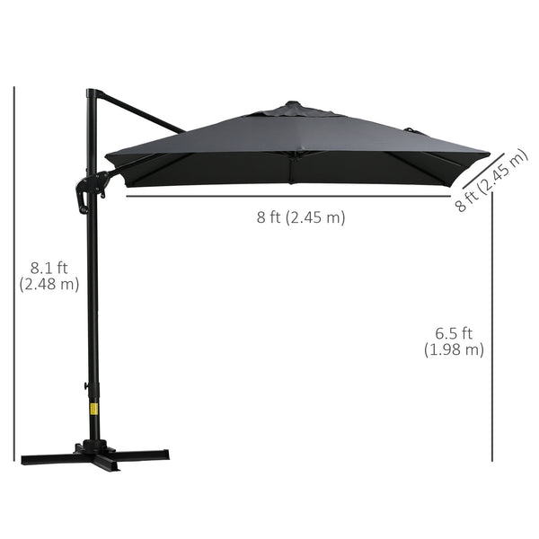 Square cantilever parasol with cross base, dark grey