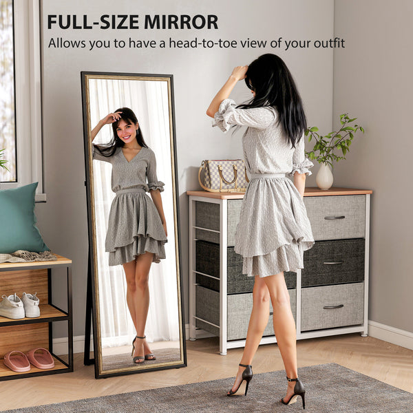 Full-length mirror with two-tone frame, black and gold