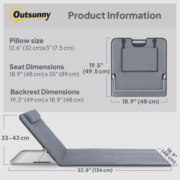2 Pieces Beach Lounge Chair, Outdoor Folding Chaise Lounge Set w/ Pillow for Sunbath, Snap, Grey
