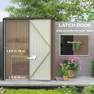 Steel garden shed with single lockable door, brown