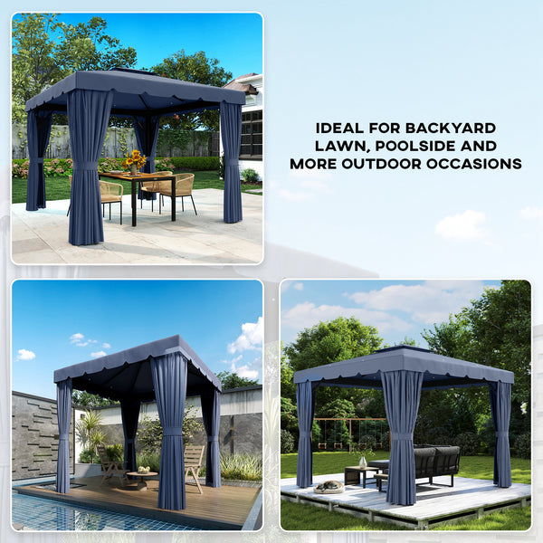 Double 10' x 10' Gazebo with Curtains and Mosquito Netting, Dark Blue
