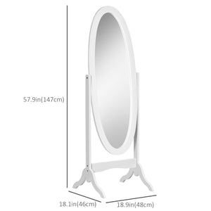 Full length standing mirror with adjustable angle oval frame, white