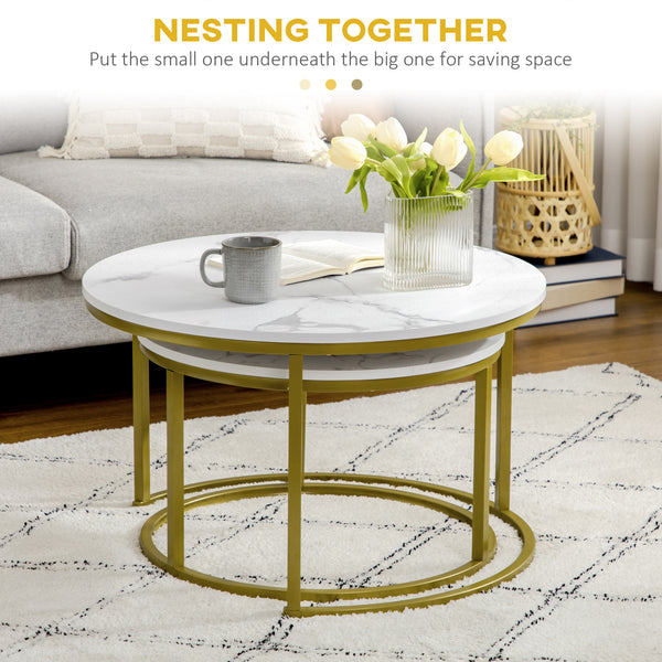 Set of 2 round nesting tables, imitation white marble